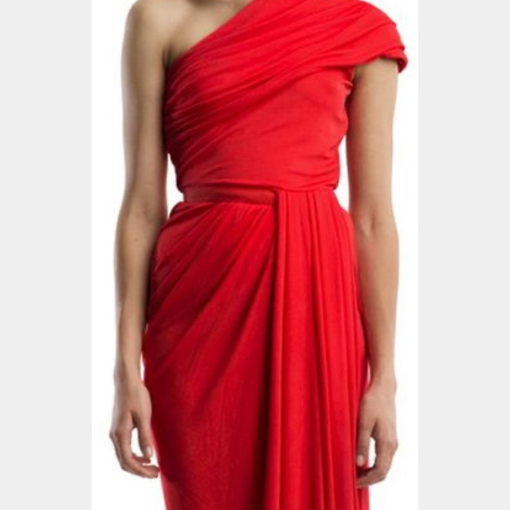 Peter Som red one shoulder designer dress sz 0